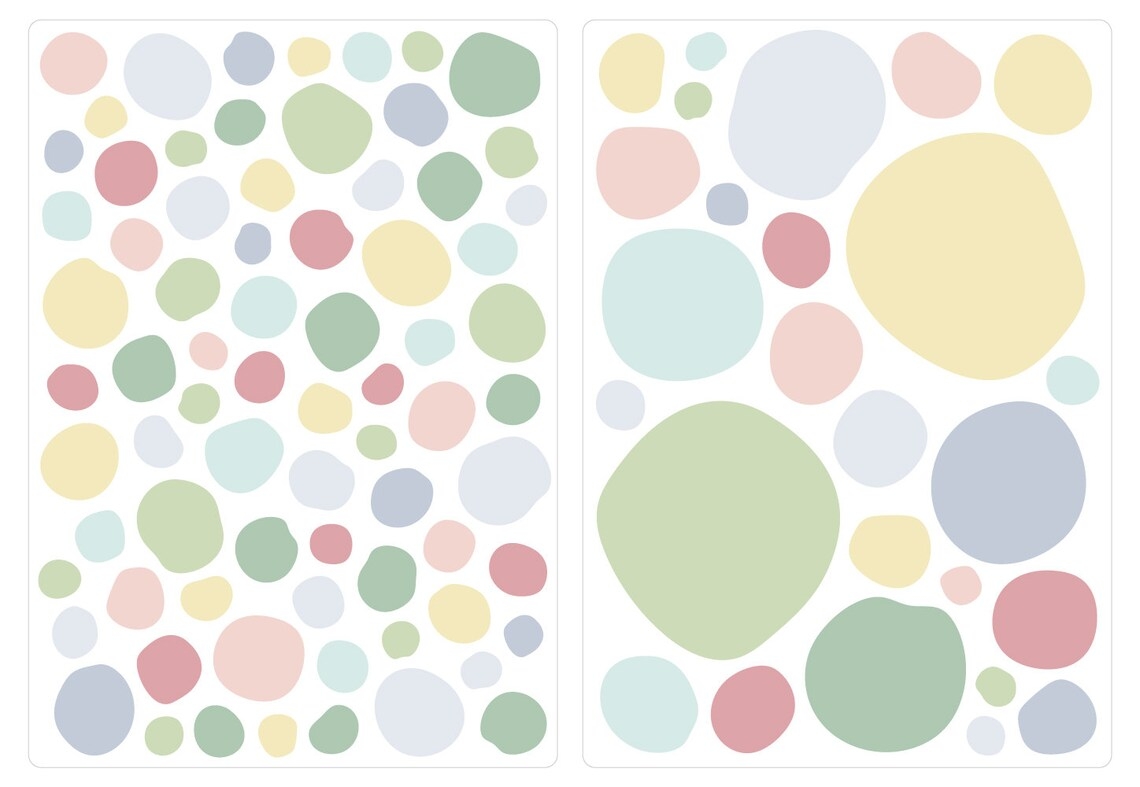 Wandtattoo - Punkte / Pastellrosa, gelbe Minze / 100 Stück / 02