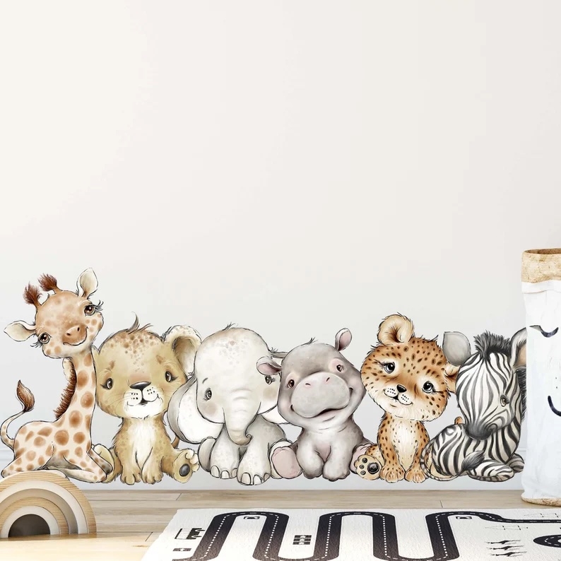 Wandtattoo - Baby Giraffe Löwe Elefant Nilpferd Leopard Zebra