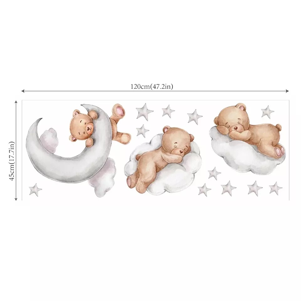 Wandtattoo - Bjørn sover i måne og skyer