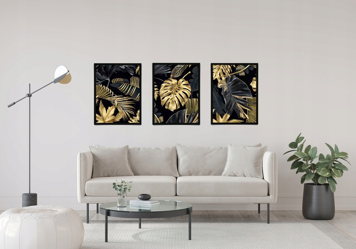 Poster - Monstera-Blatt / Gold / 3er-Set / 02