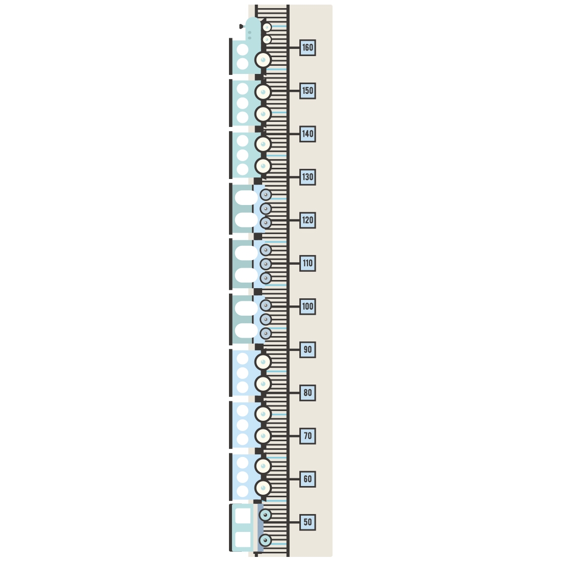 Wandtattoo - Höhenmesser / Züge / Blau