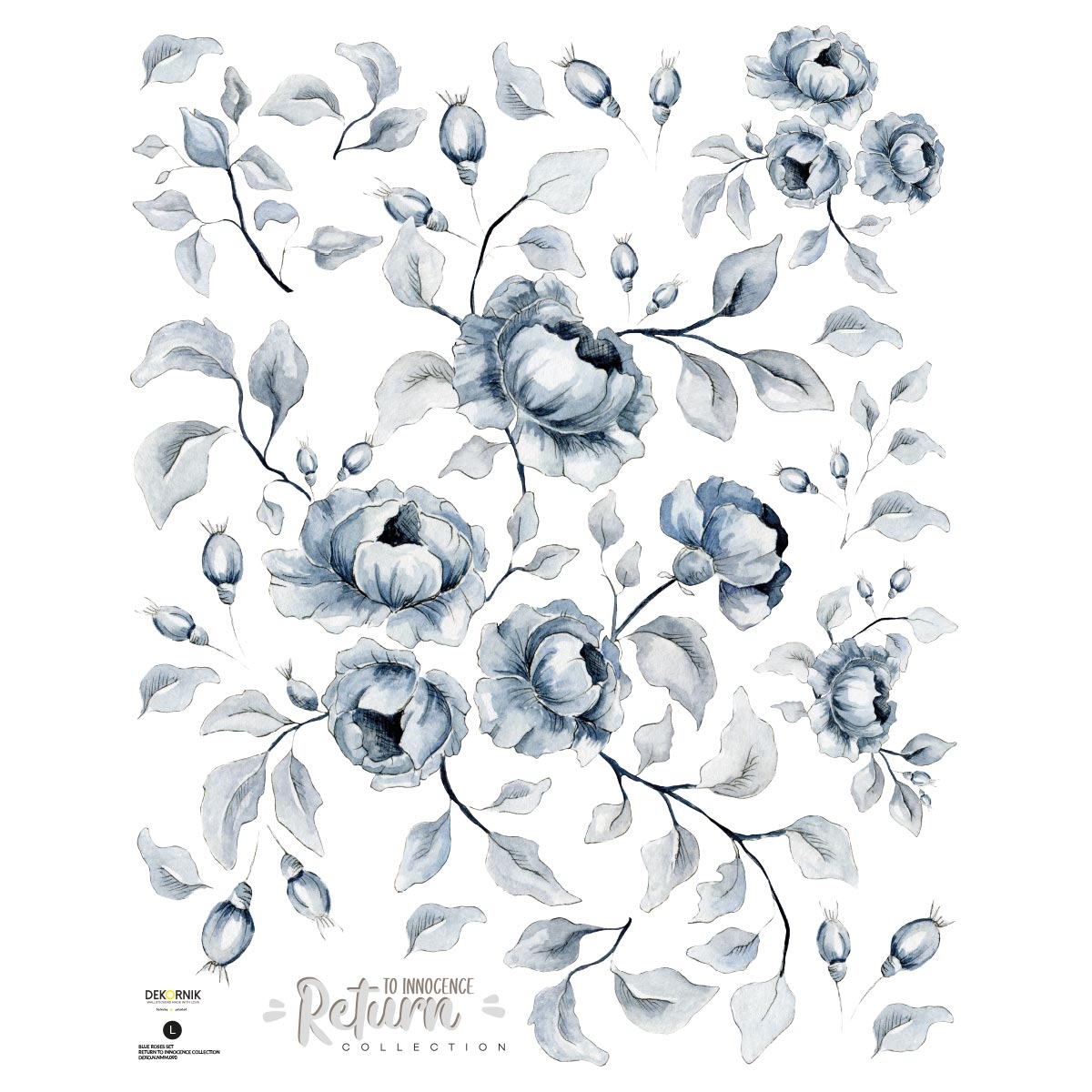 Wandtattoo - Dekoratives Set mit blauen Rosen