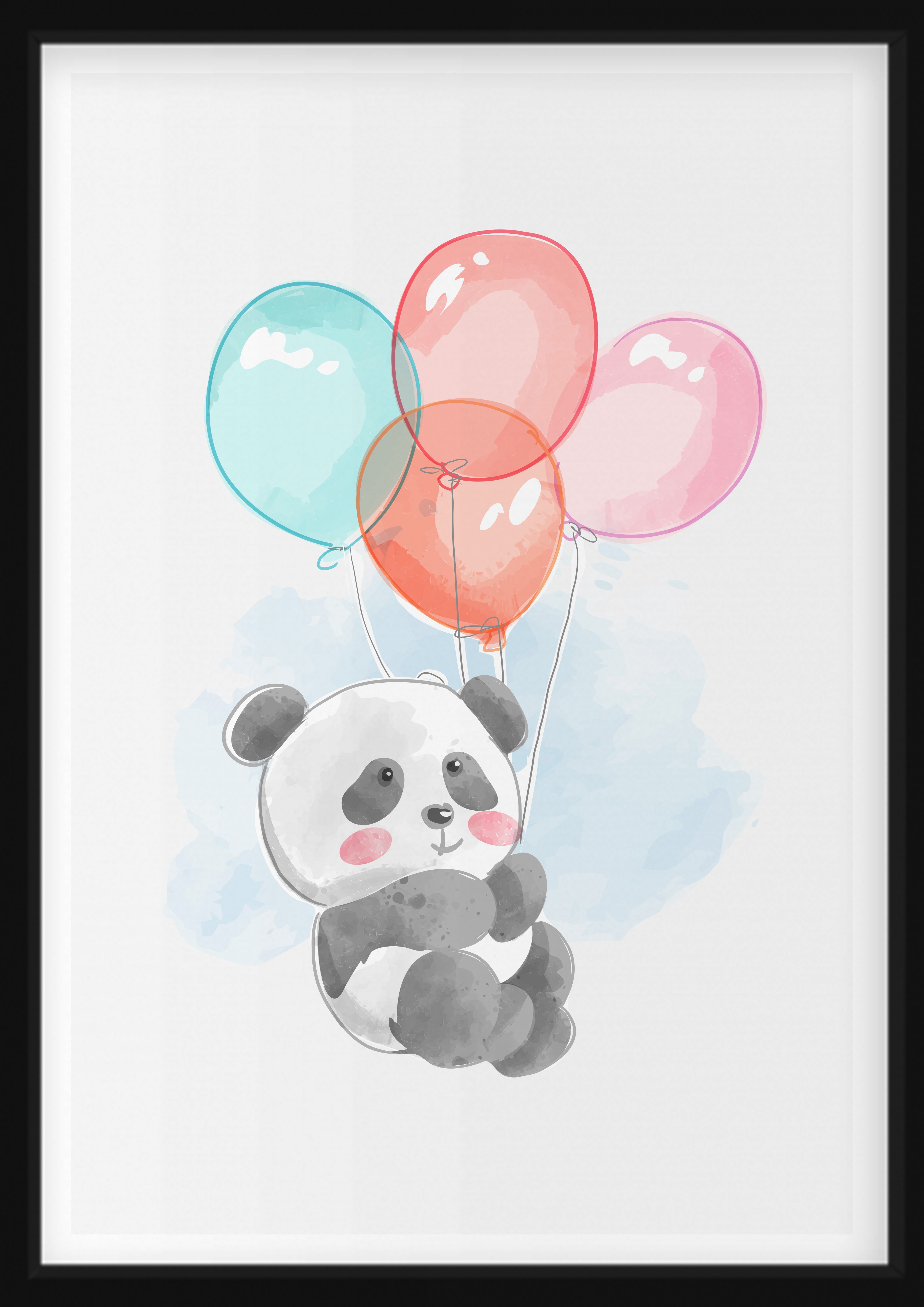 Poster - Panda mit bunten Luftballons