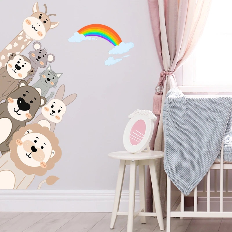 Wandtattoo - Spähende Tiere mit Regenbogen