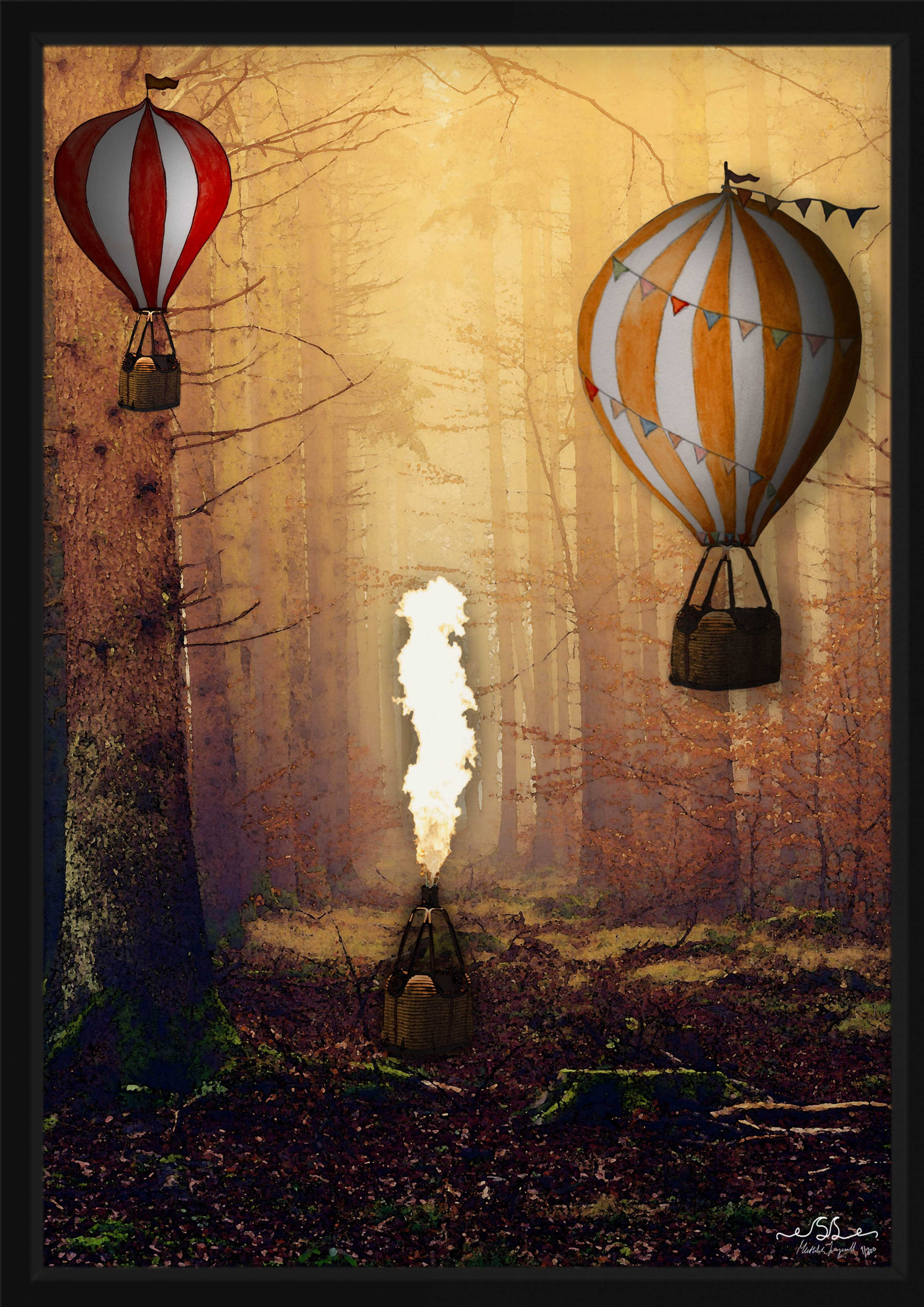 Poster - Heißluftballons im Wald