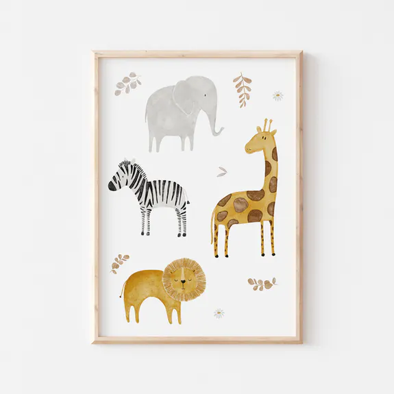Safari Poster / Tiere mit Zweigen