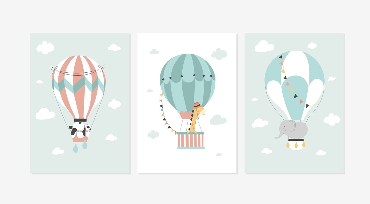 Poster - Tiere in Heißluftballons / 3er-Set