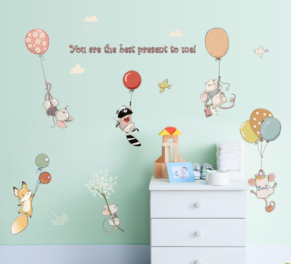 Wandtattoo - Kleine Tiere mit Luftballons